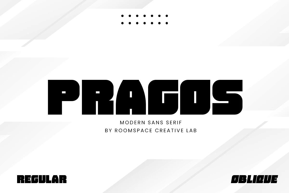 Pragos Font preview with bold black blocky geometric sans serif lettering