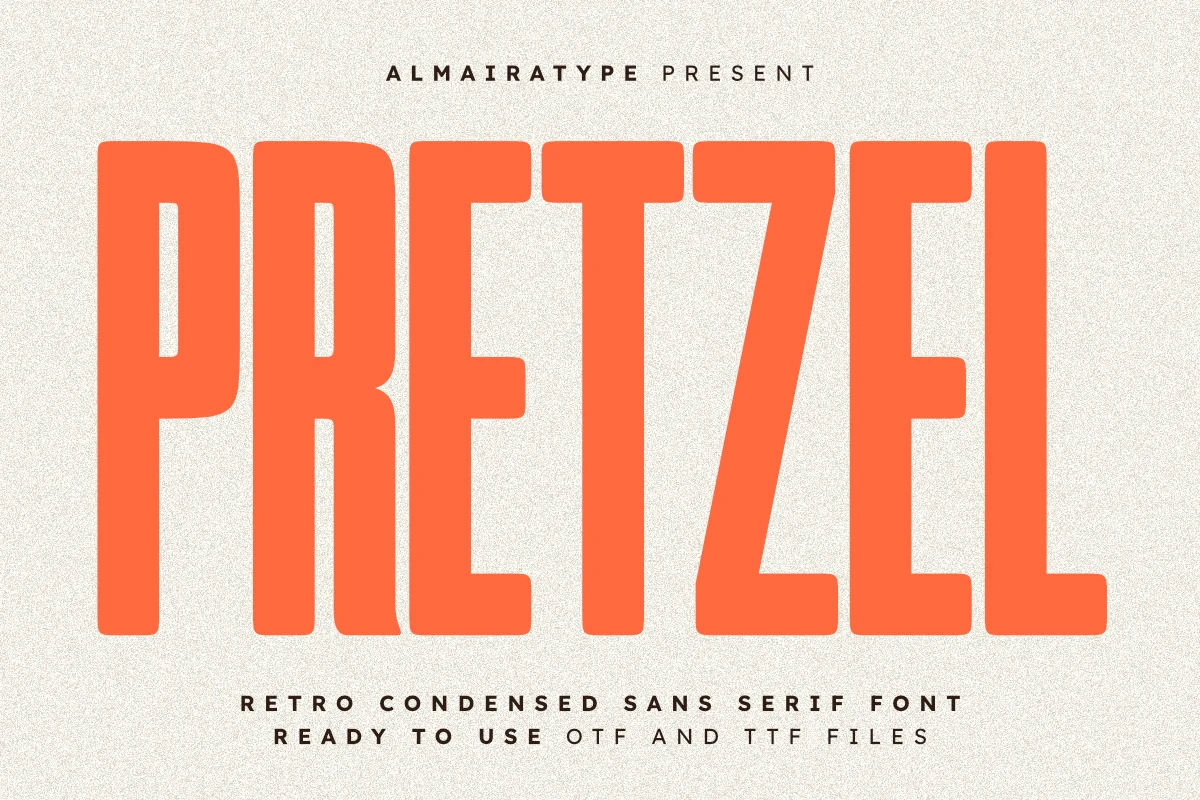 Pretzel Font preview in tall rounded orange retro sans lettering
