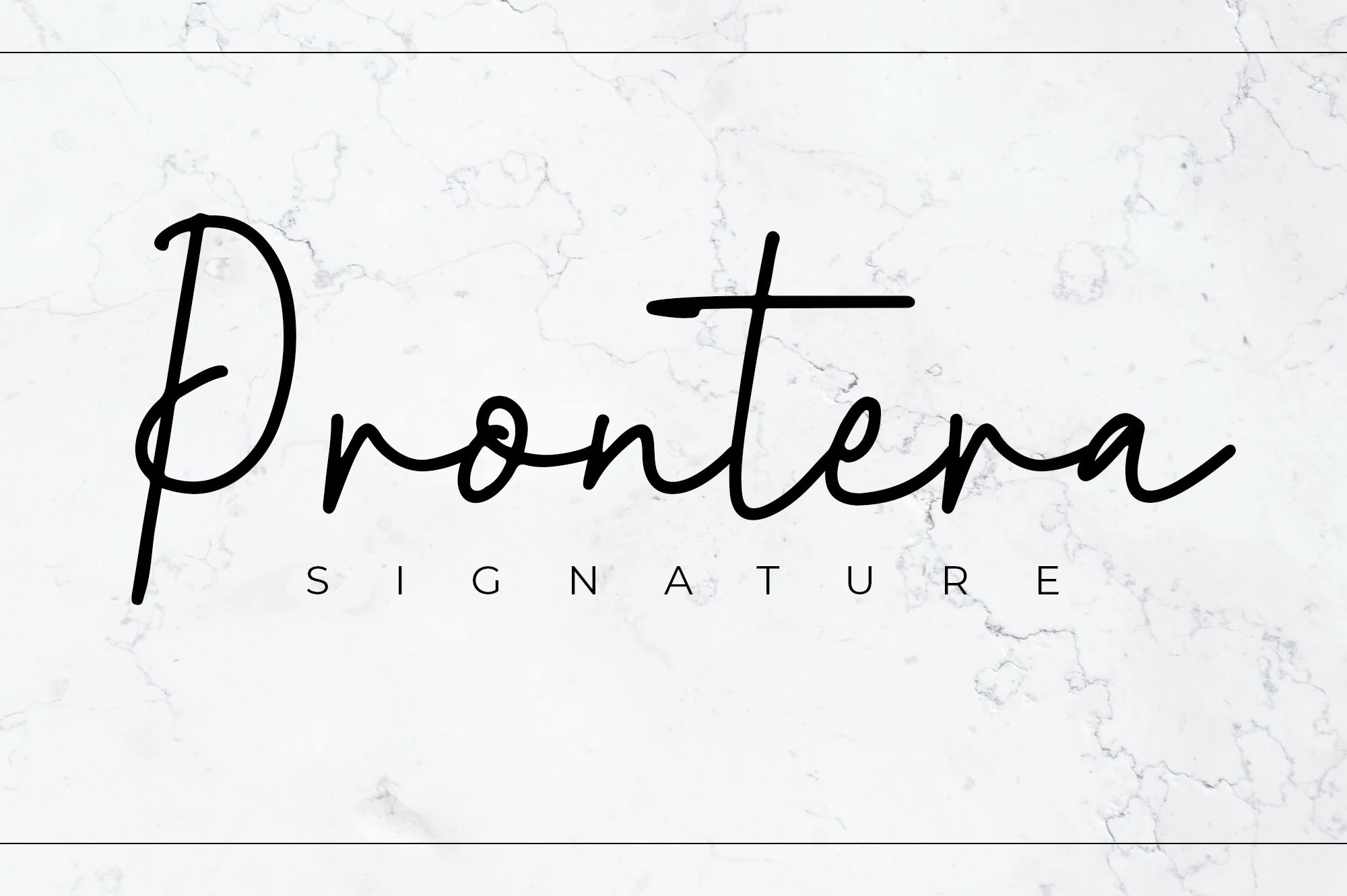 Prontera Signature Font preview in black monoline handwritten script with airy spacing
