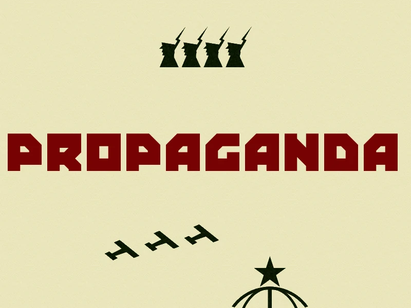 Propaganda Font preview with bold red angular block capitals in a Soviet poster style