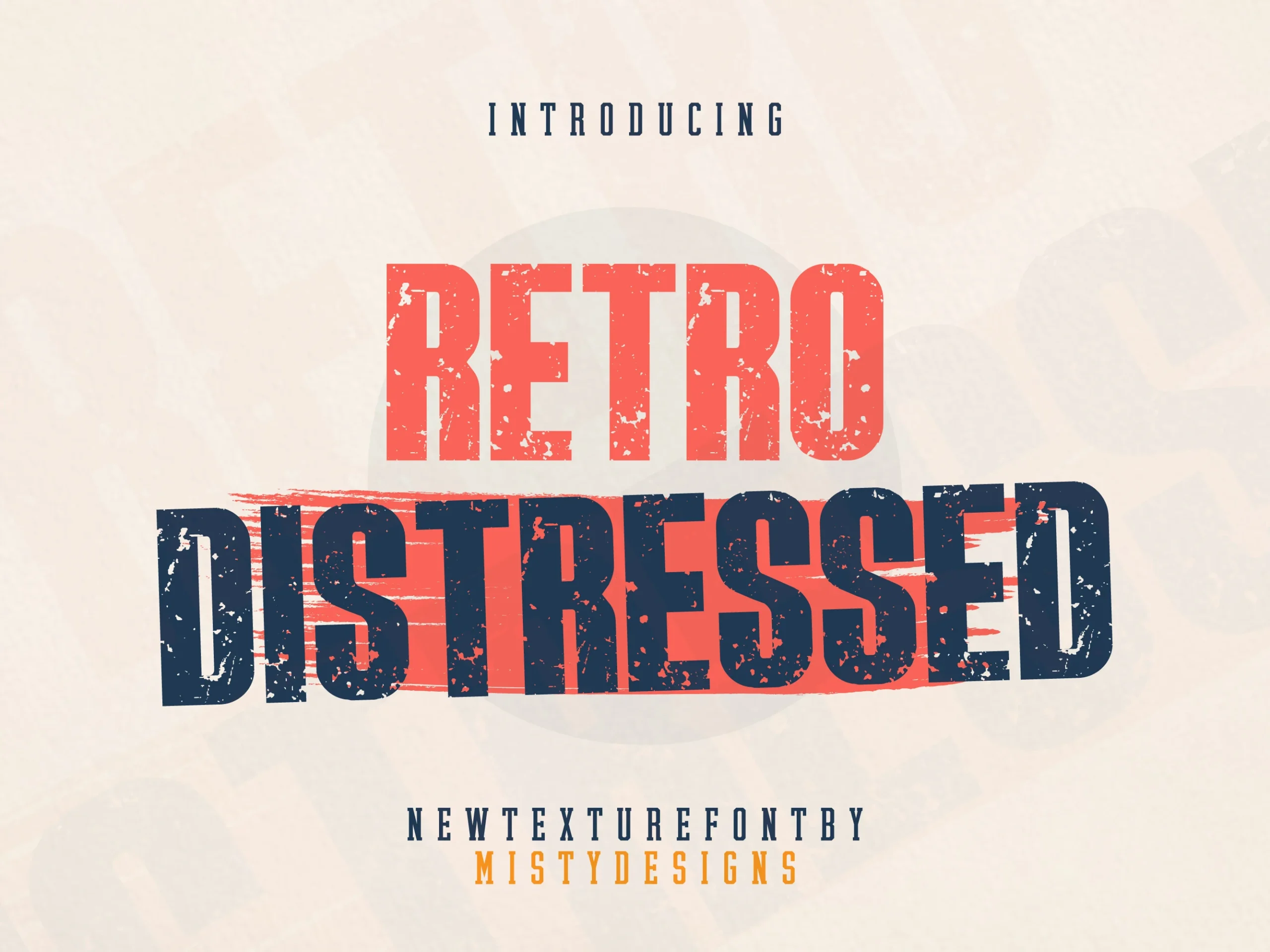 Retro Distressed Font preview with bold condensed textured lettering and worn print edges