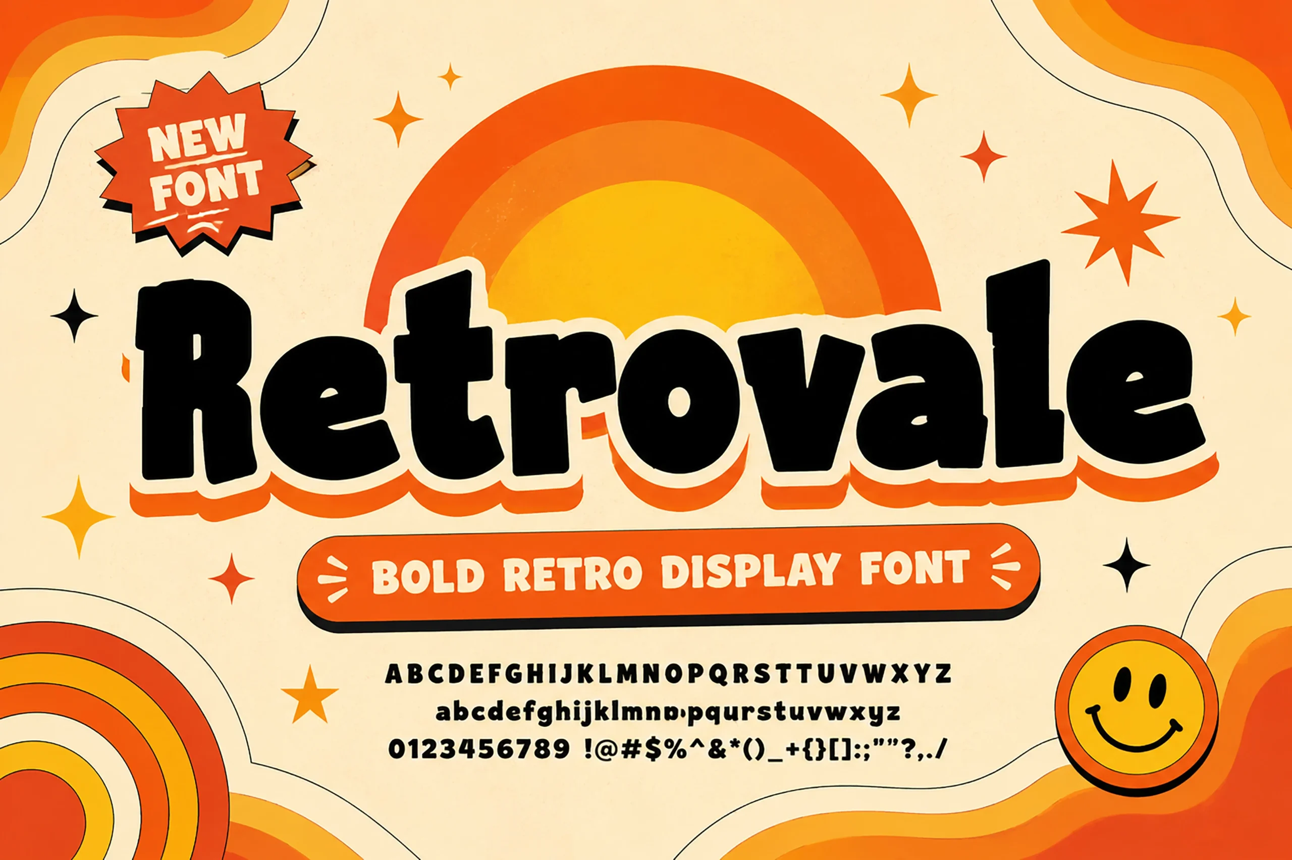 Retrovale Font preview with chunky black rounded retro cartoon lettering