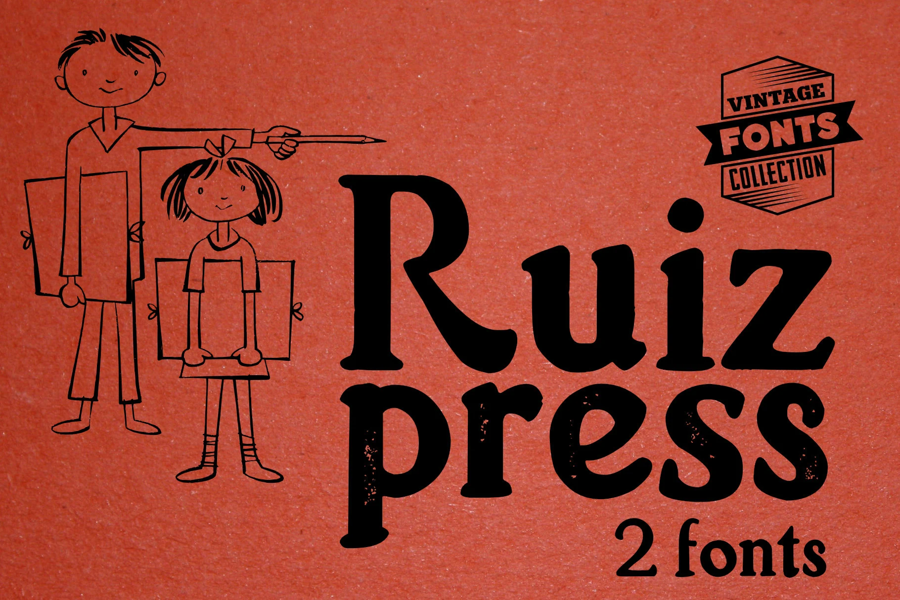 Ruiz Duo Font preview with vintage serif lettering and distressed bold text