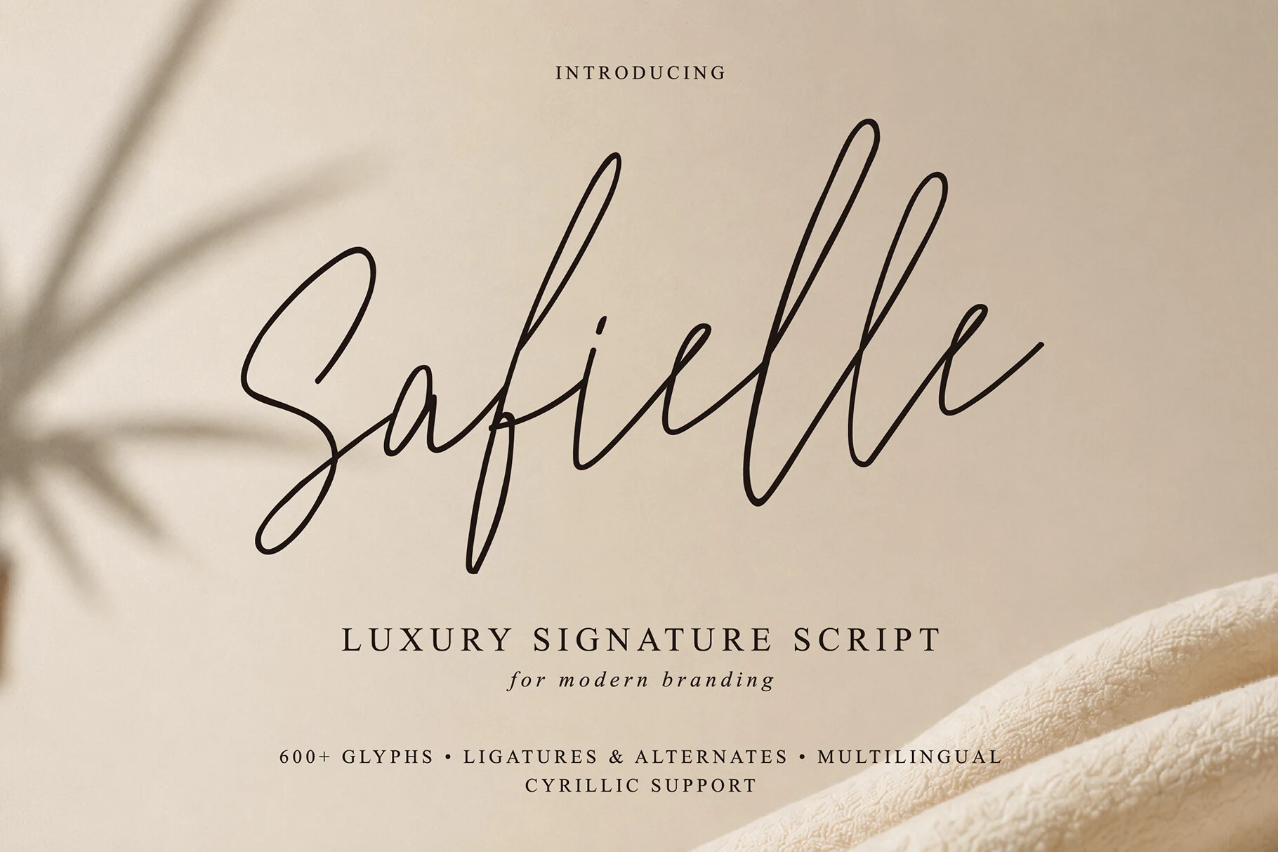 Safielle Font preview in thin luxury signature script with tall loops and flowing handwritten strokes