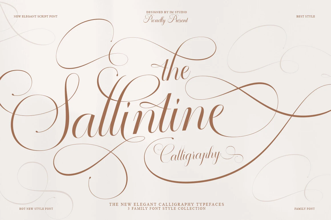 Sallintine Font preview in delicate calligraphy with fine contrast and dramatic looping swashes