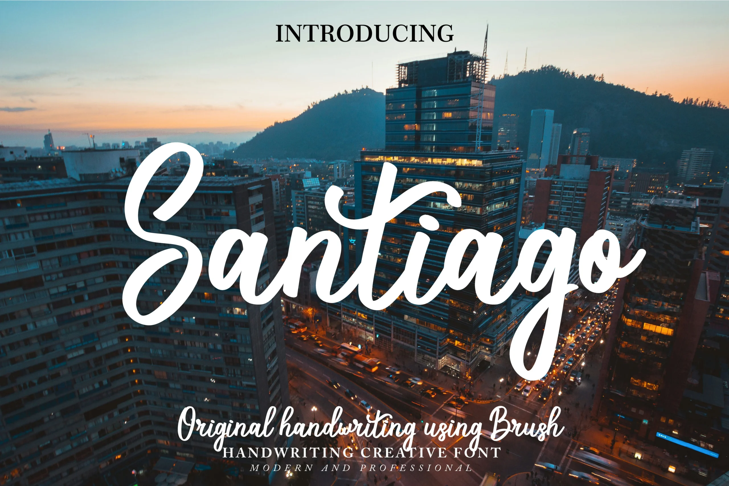 Santiago Font bold white brush script with looping letters for branding