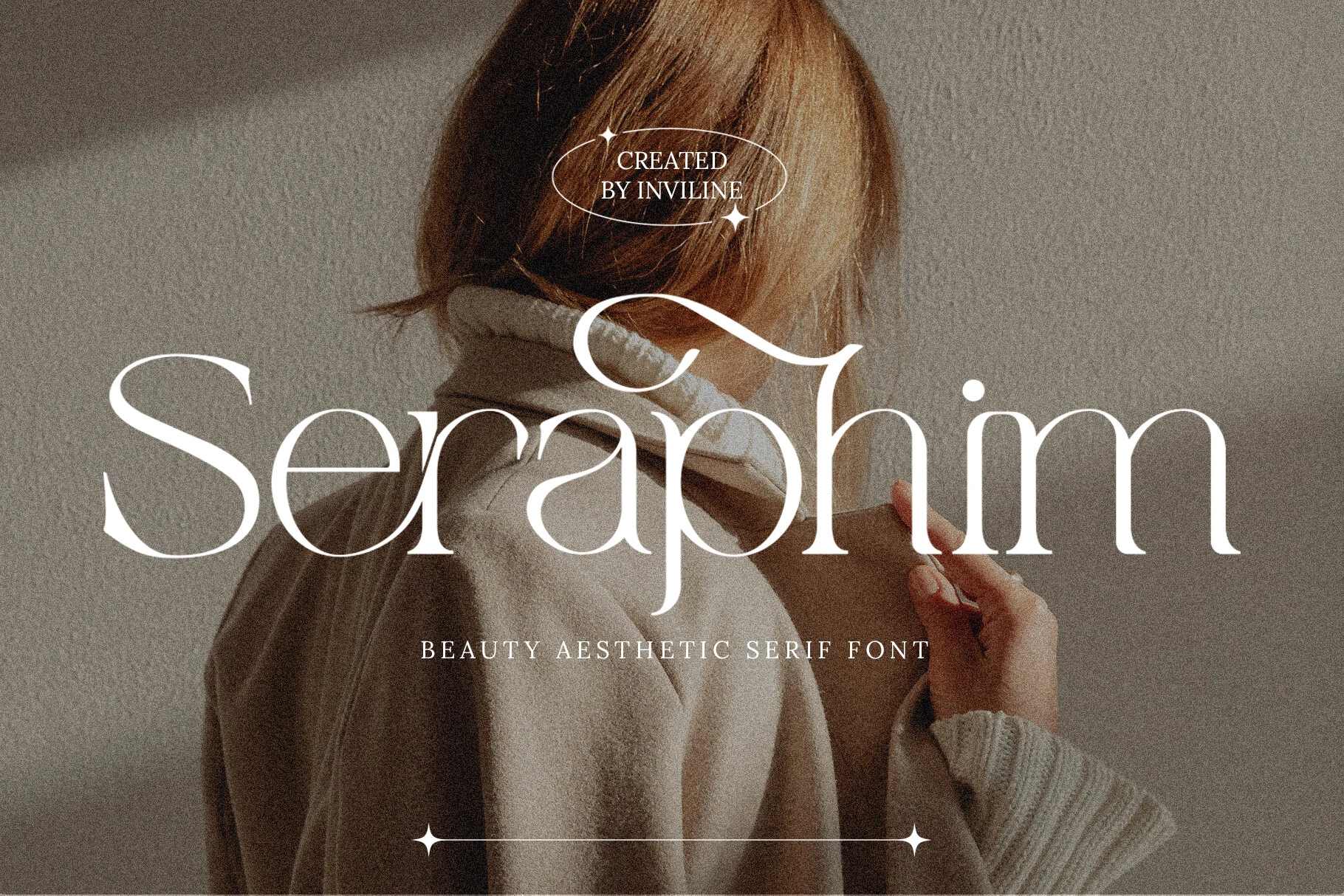 Seraphim Font white high-contrast serif lettering with graceful curves and delicate editorial style
