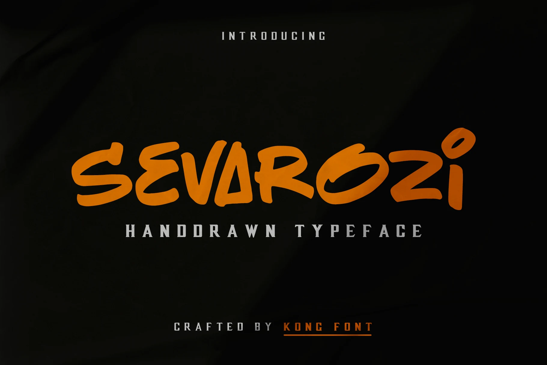 Sevarozi Font preview with bold orange all-caps handwritten letters