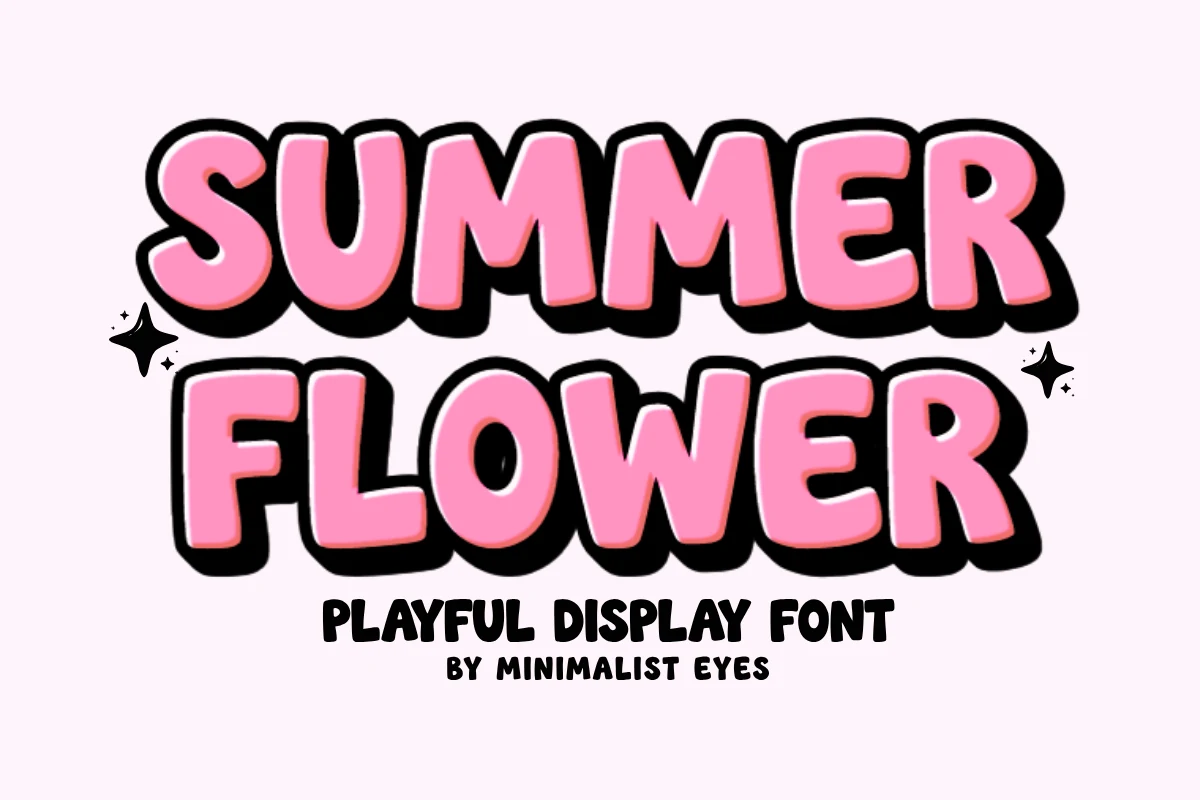 Summer Flower Font preview with pink rounded bubble lettering and thick black shadow