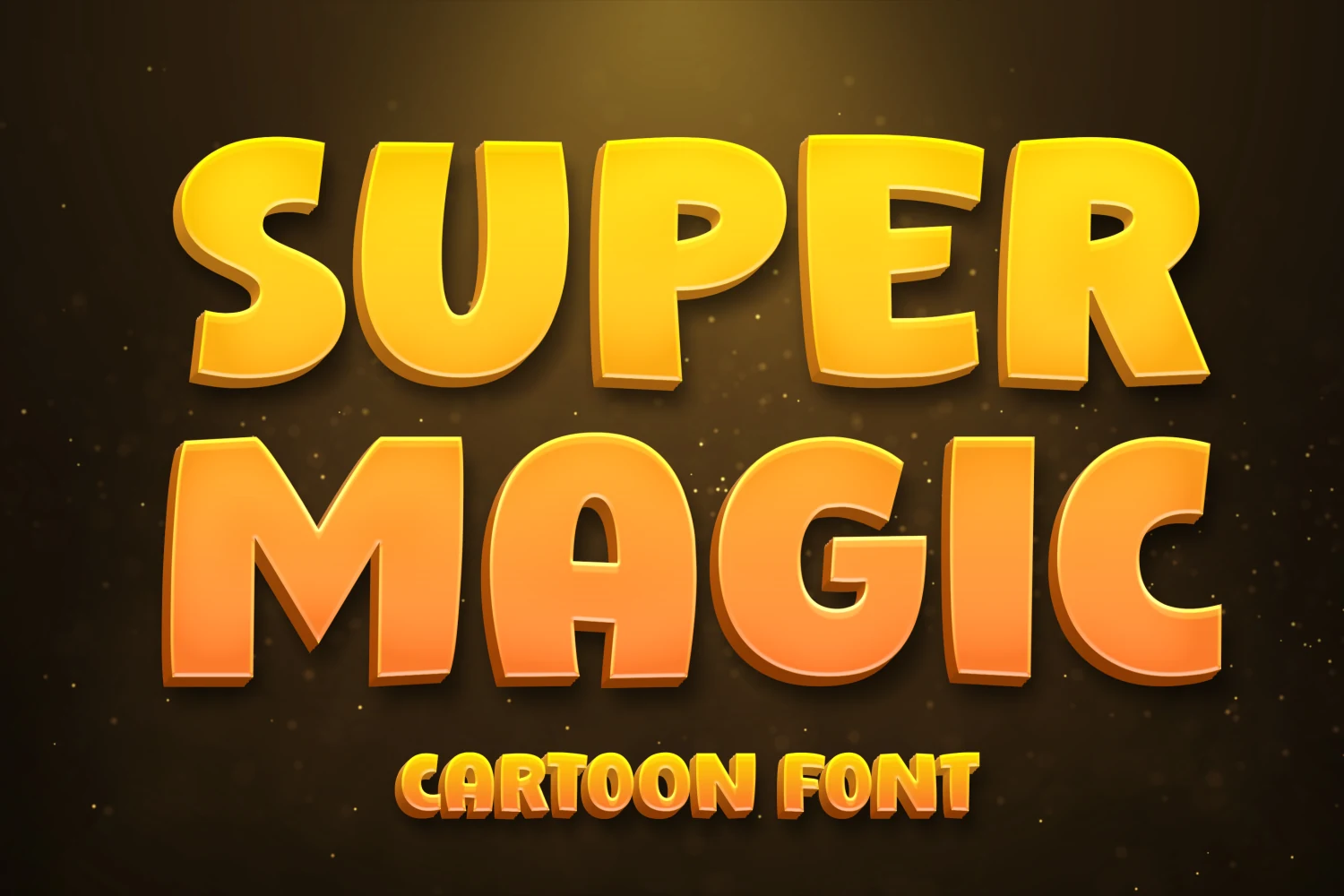 Super Magic Font preview with chunky yellow orange cartoon display lettering