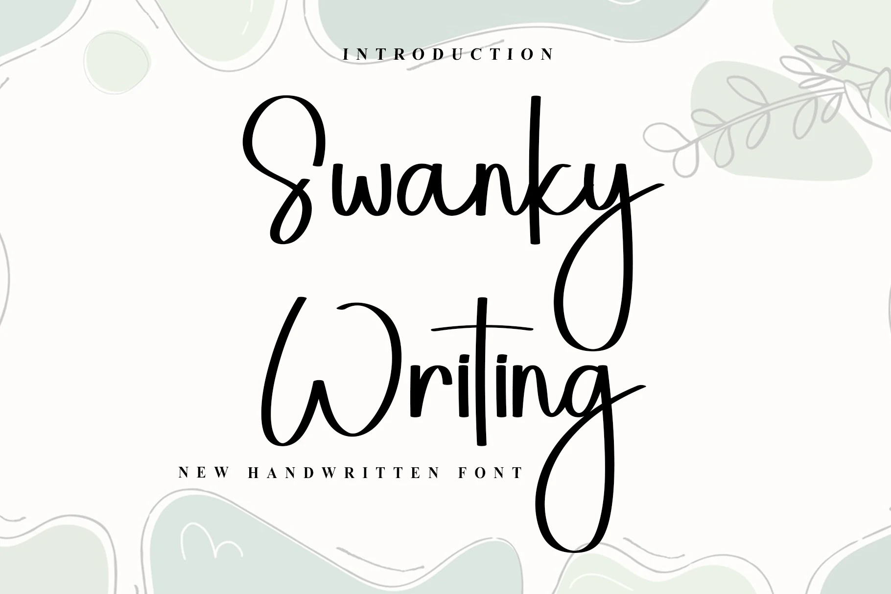 Swanky Writing Font preview with tall handwritten script, long descenders, and airy looping swashes