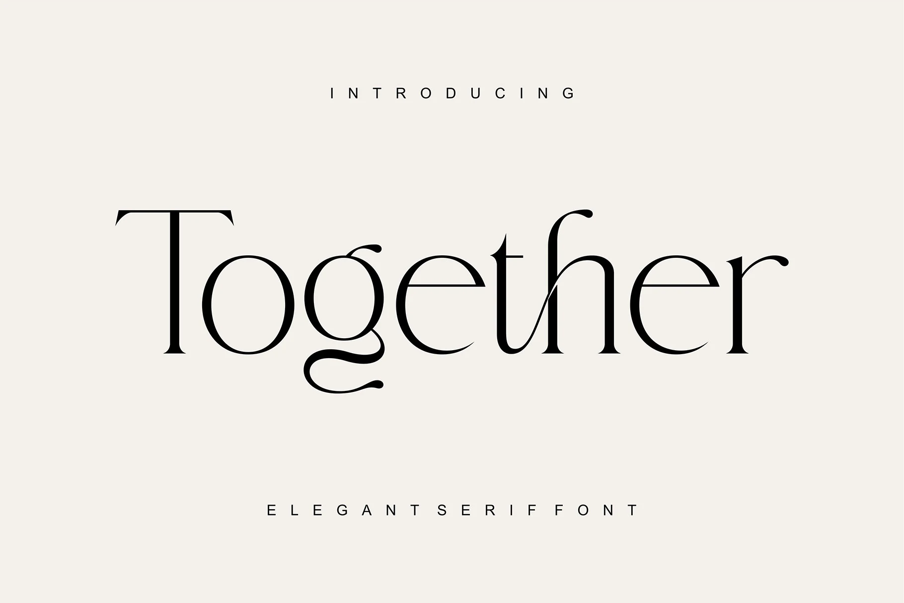 Together Font preview with elegant high-contrast serif lettering, delicate curves, and black editorial styling