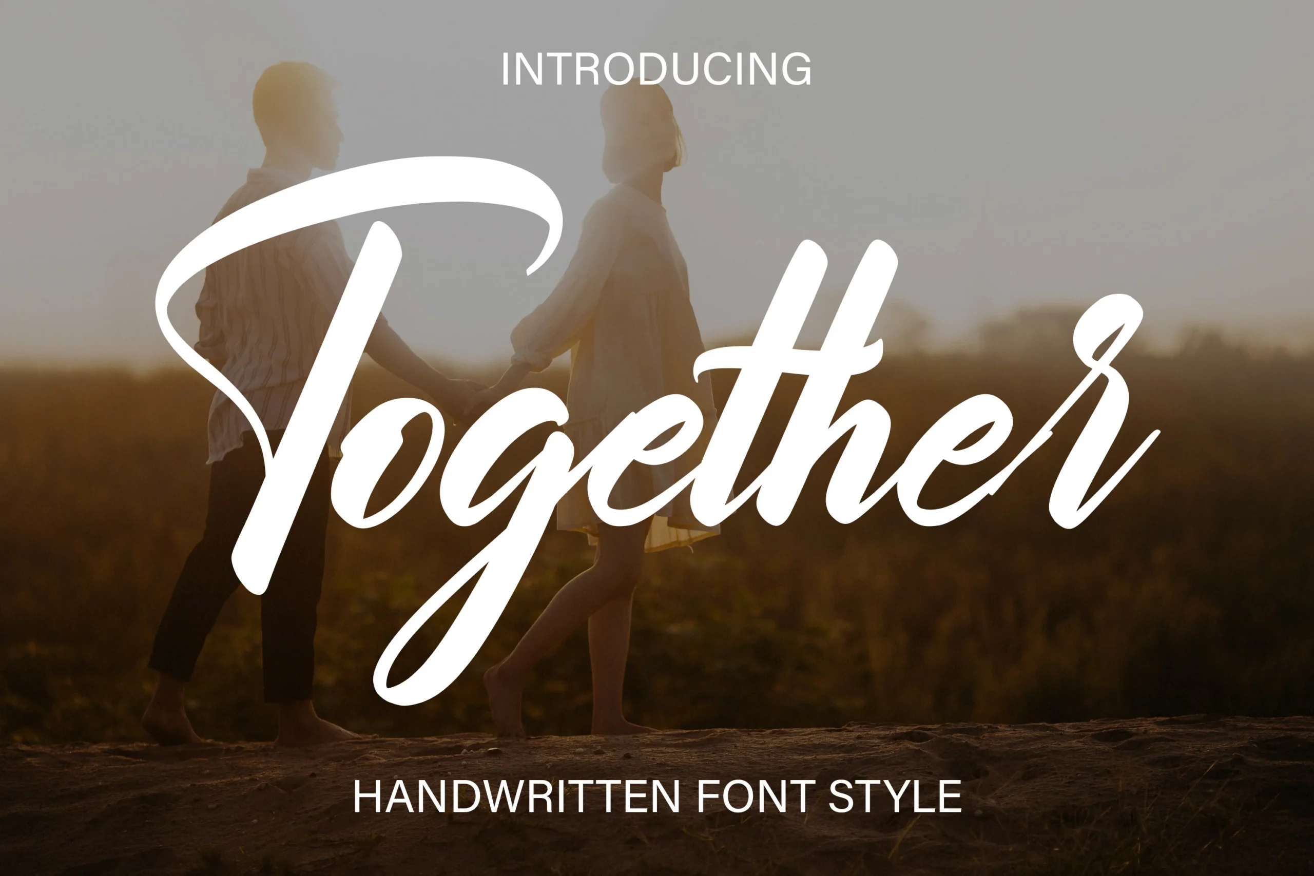 Together Font preview in bold white handwritten script with long swashes and a looping descender