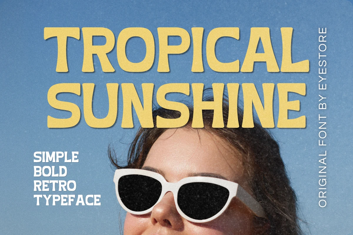 Tropical Sunshine Font preview with chunky yellow retro uppercase lettering