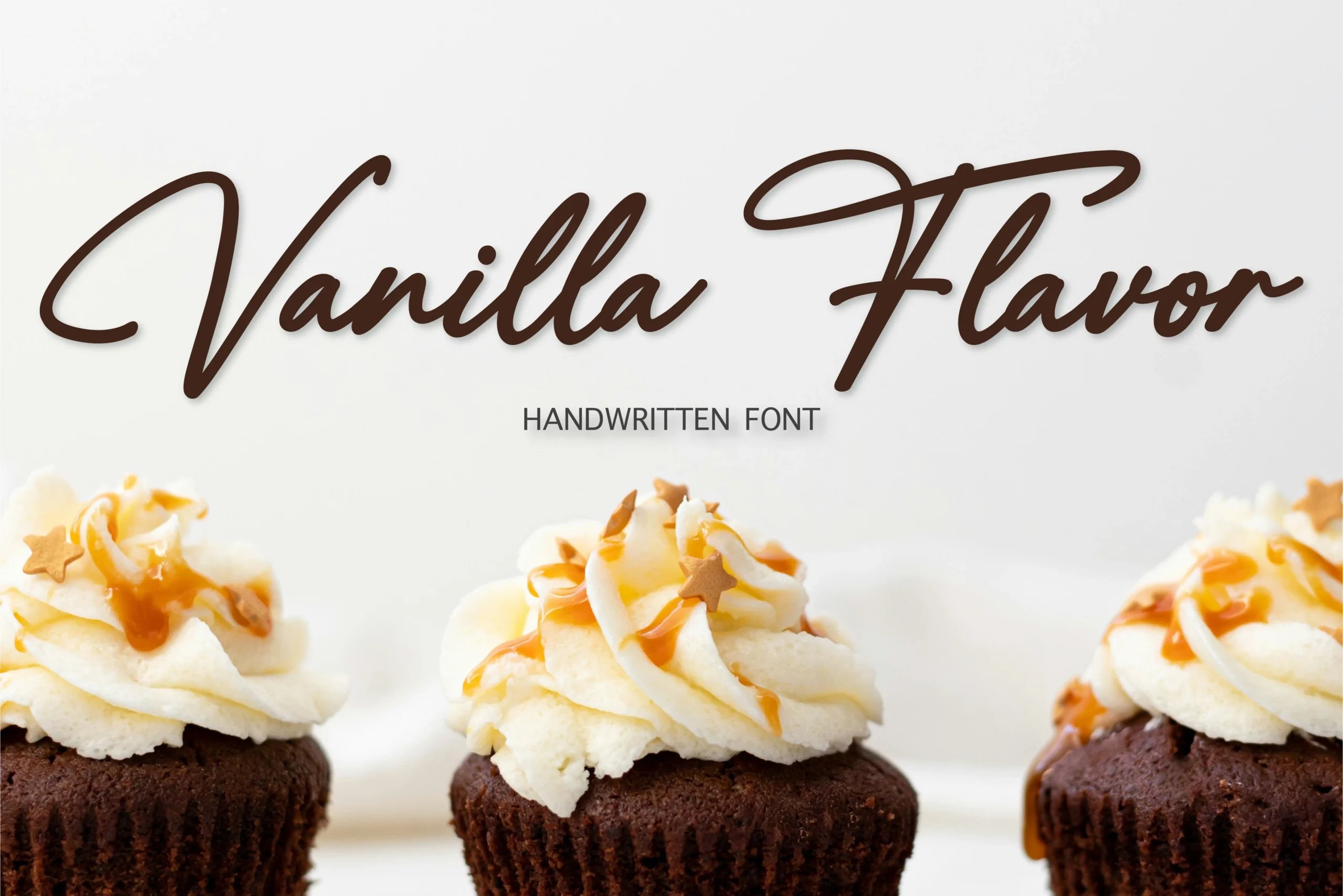 Vanilla Flavor Font preview in brown elegant handwritten script with long swashes