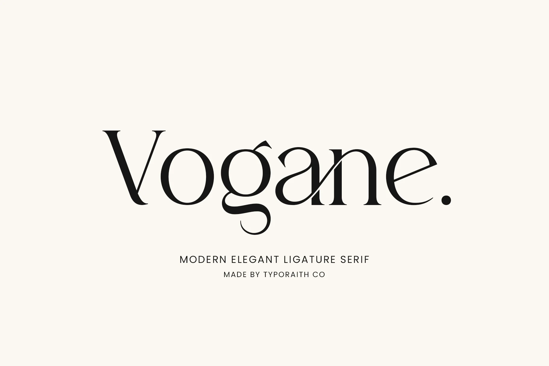 Vogane Font preview with black elegant serif lettering and refined ligature details