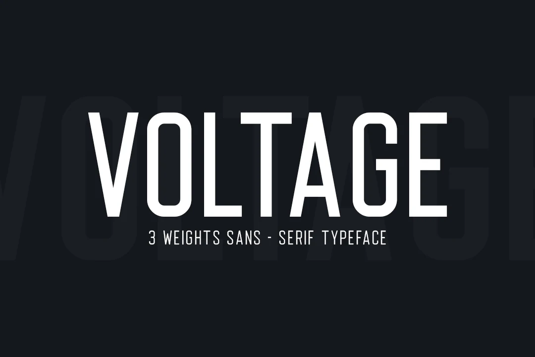 Voltage Font preview in tall narrow white sans serif lettering