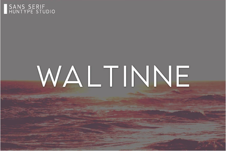 Waltinne Font preview with slender uppercase clean sans serif lettering