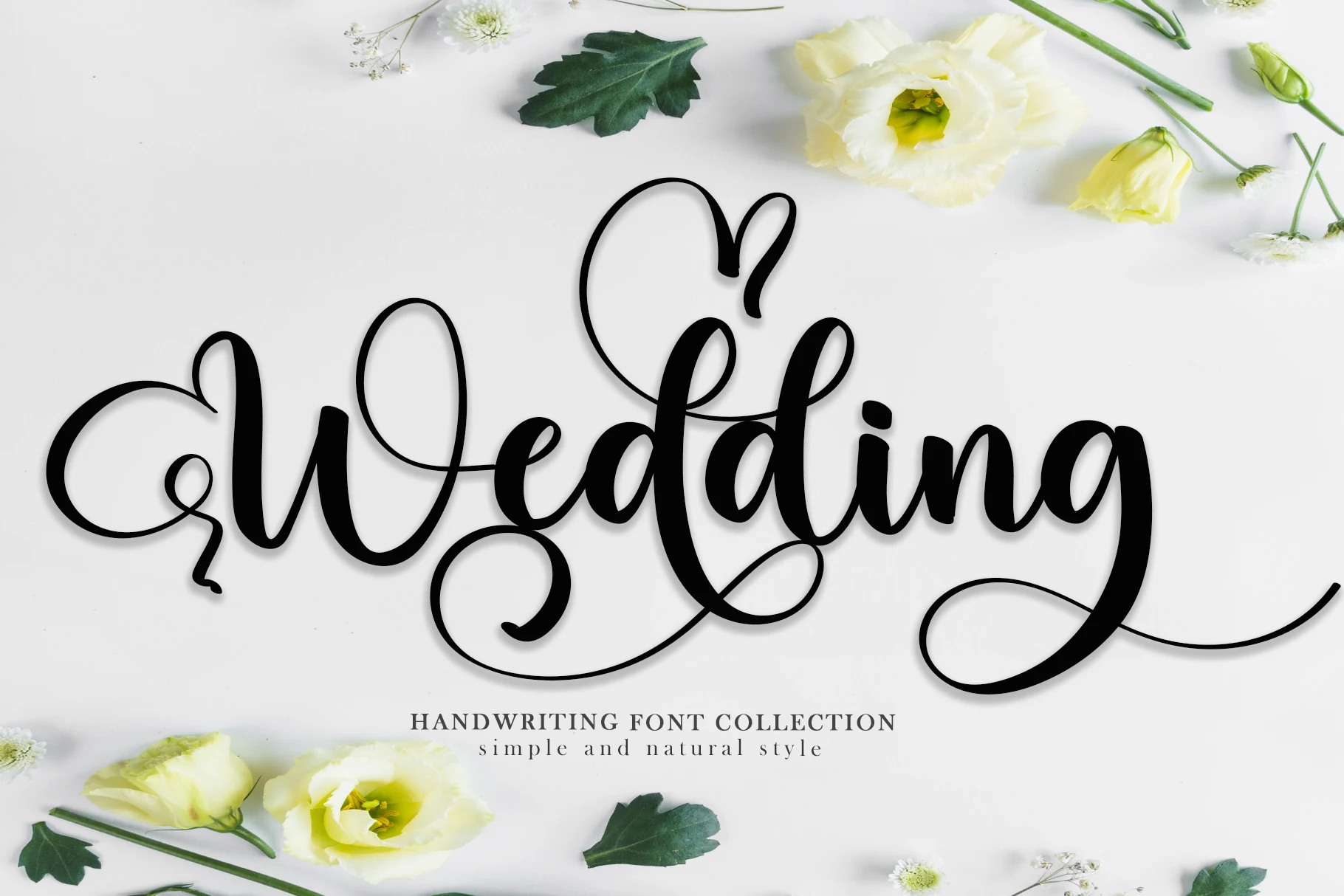 Wedding Font preview with bold handwritten script, tall loops, and long swash underline