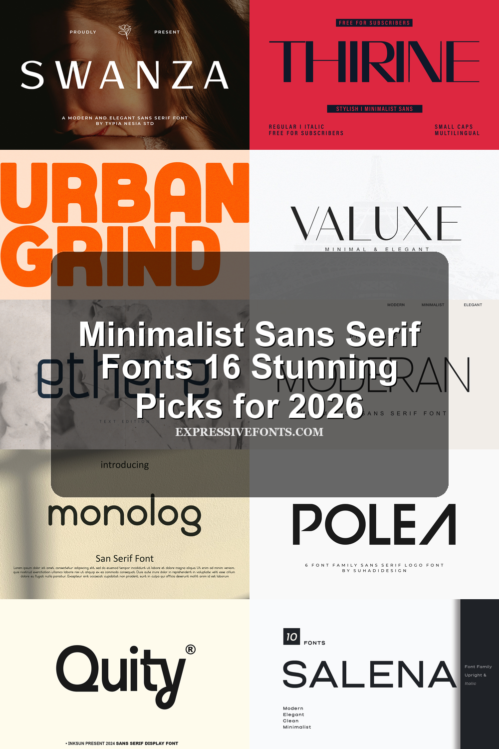 Browse a curated set of minimalist sans serif fonts for logos, editorial headers, beauty branding, packaging, websites, and bold display work. The collection is grouped by style so you can choose clean type faster.