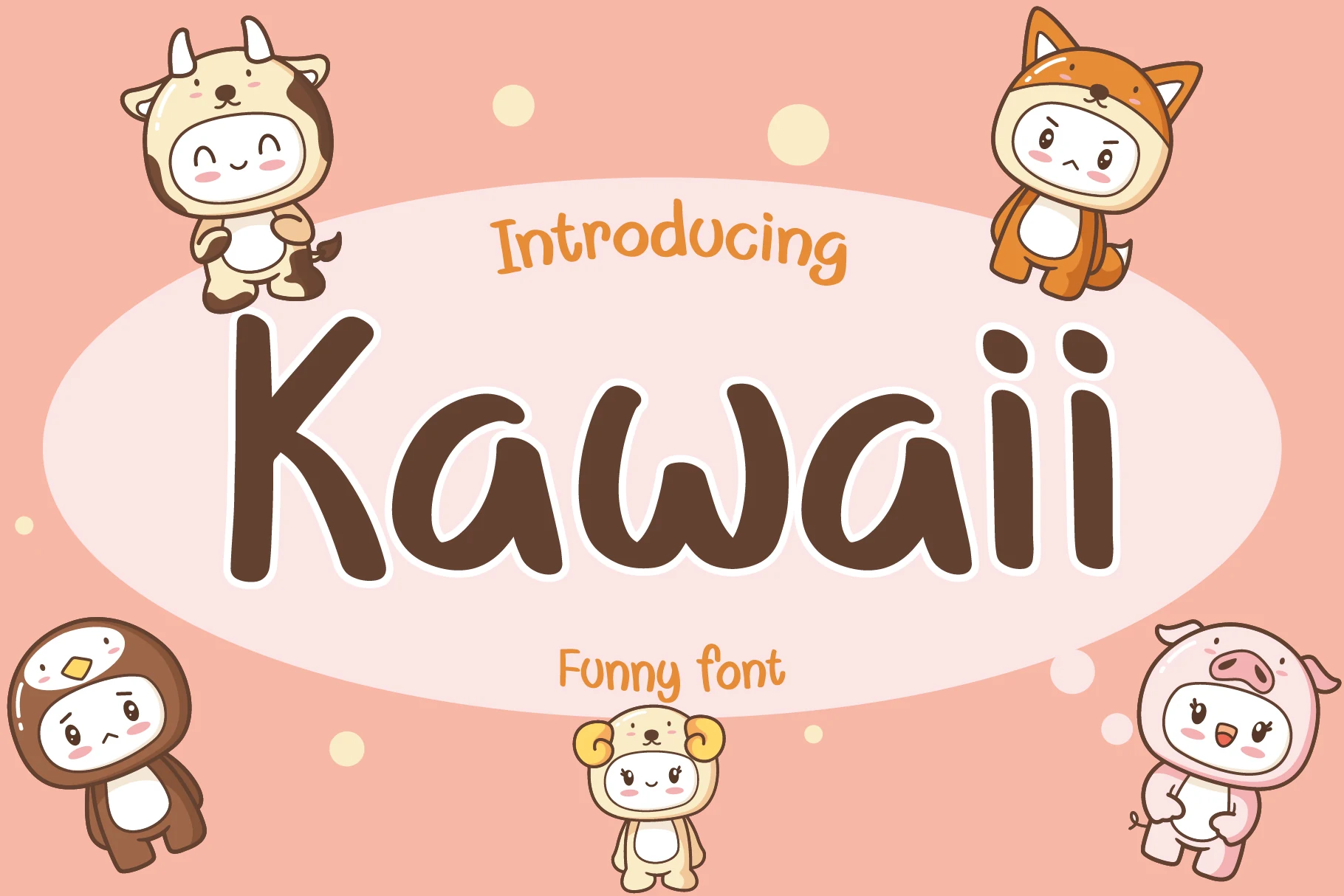 Kawaii Font preview showing bold, rounded lettering with soft terminals and a playful monolinear style