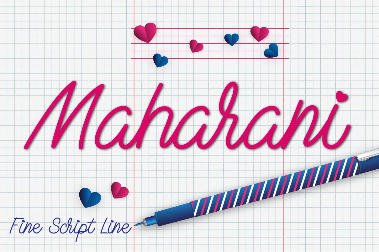 Maharani Font featuring connected cursive lettering, rounded terminals, and a strong rightward slant