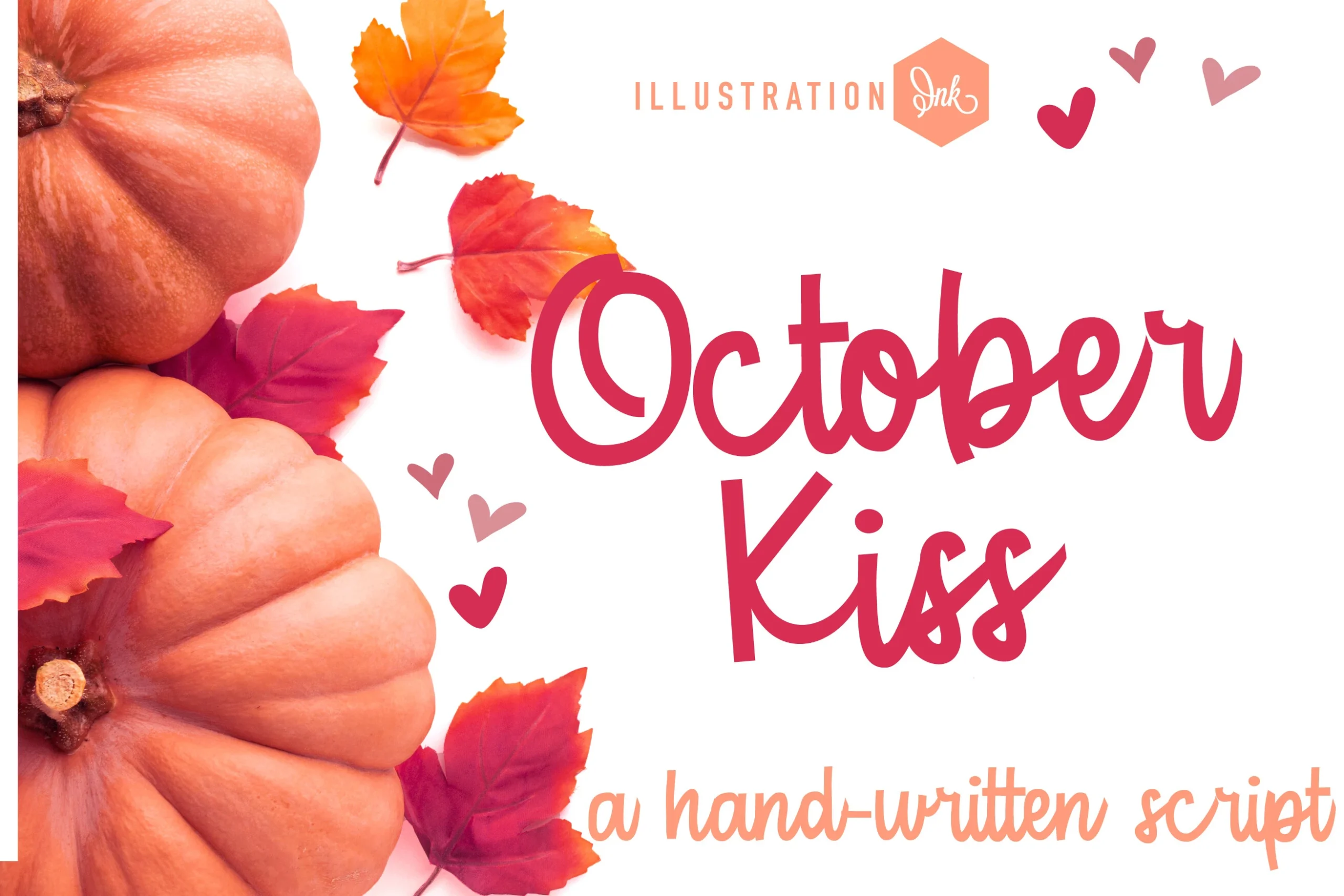 October Kiss Font shown in a casual connected script with rounded lowercase letters and print-like uppercase characters.