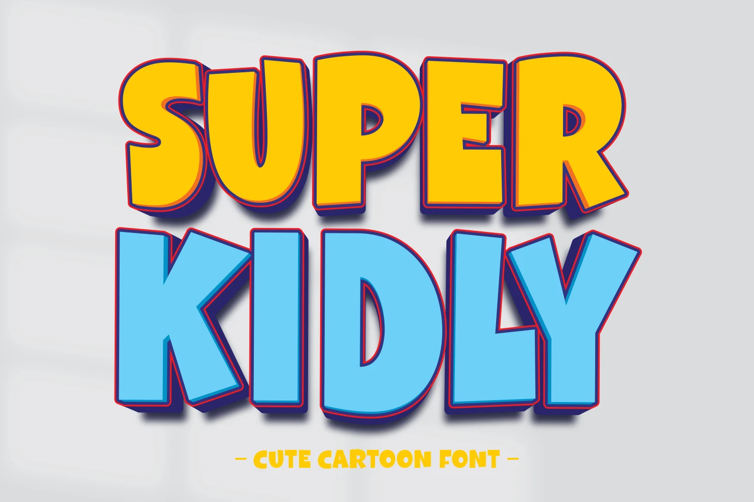 Super Kidly Font in chunky rounded 3D lettering with a bold outline and drop shadow