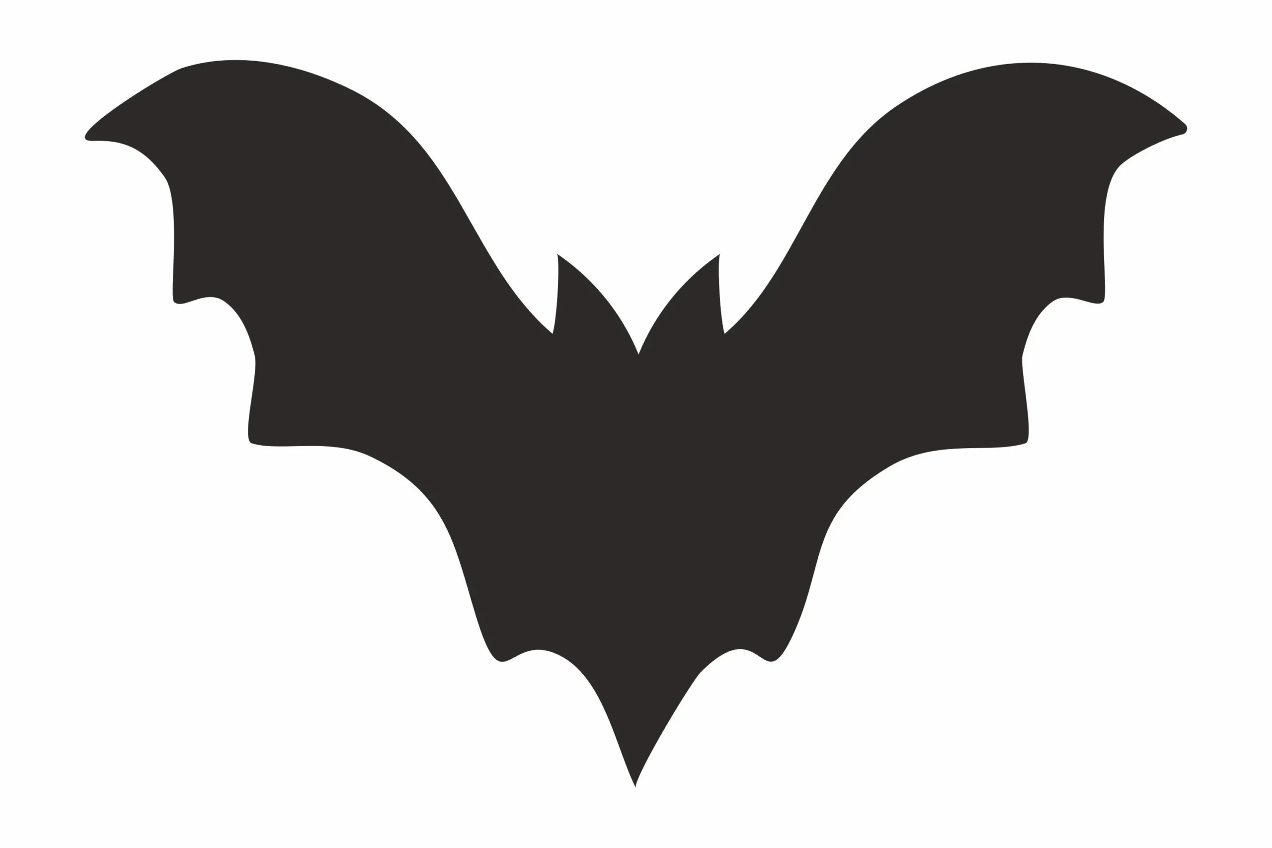 Bat SVG, Bat Clipart, Bat Cricut SVG showing a solid black bat silhouette with wide scalloped wings, pointed ears, and a sharp downward-pointing tail.