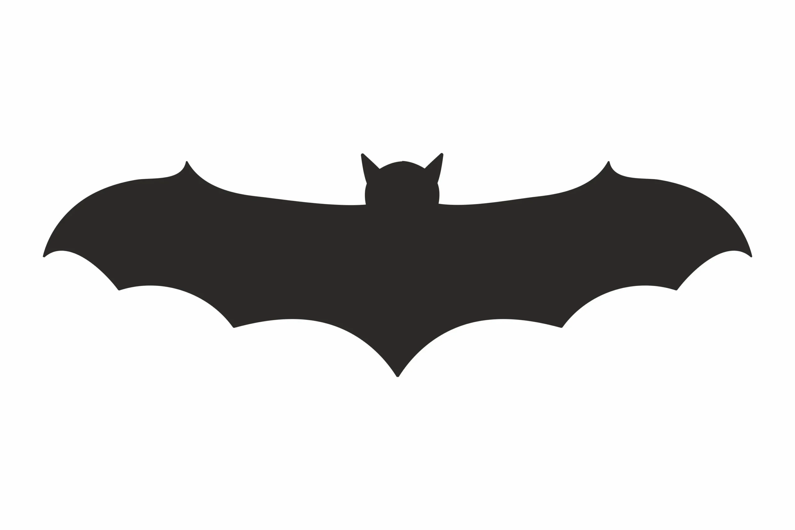 Bat SVG, Bat Clipart, Bat Cricut SVG showing a solid black symmetrical bat silhouette with pointed wings and a central tail.