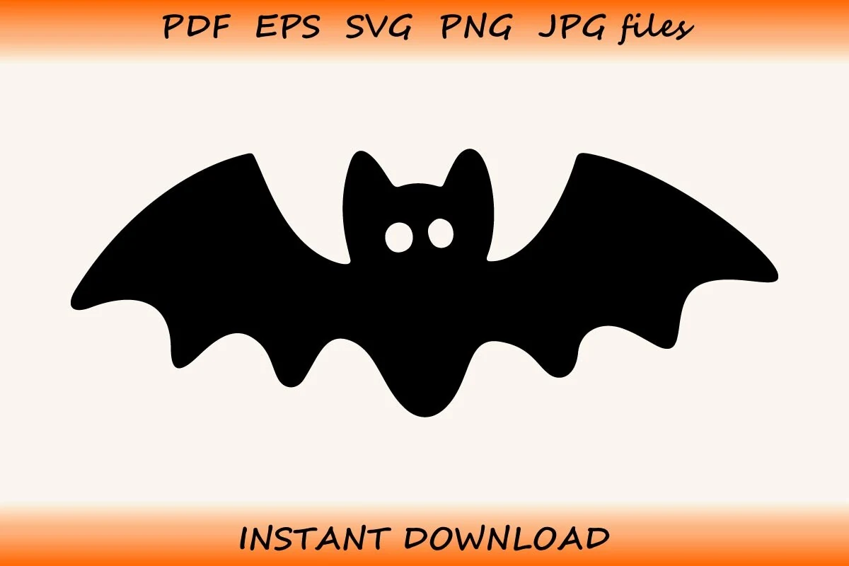 Bat Svg – Cute Halloween Bat Design featuring a bold black bat silhouette with circular eye cutouts and scalloped wings.