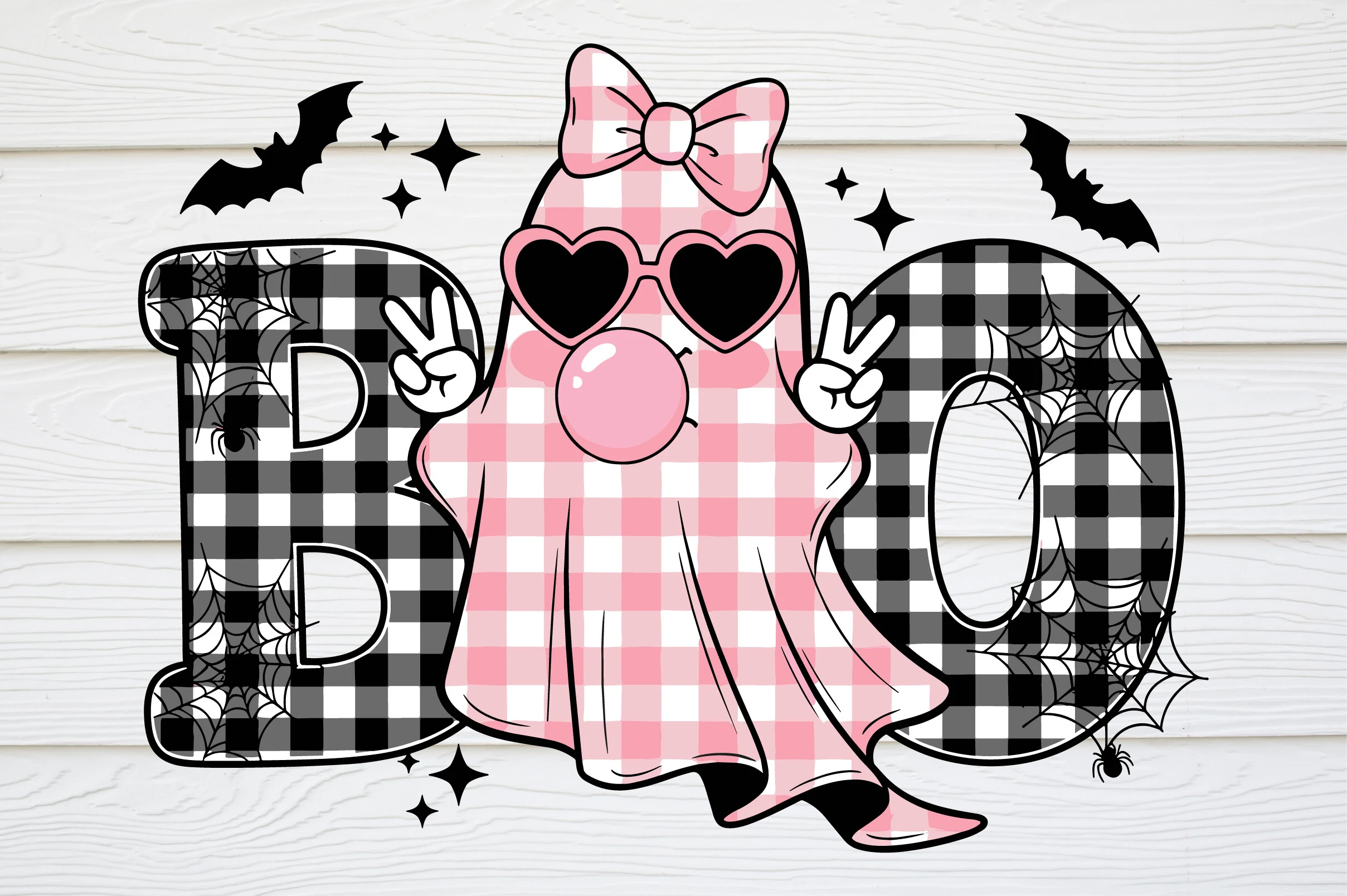 Cute Halloween Ghost SVG, Pink Plaid Boo featuring a pink plaid ghost motif in a playful Halloween design.