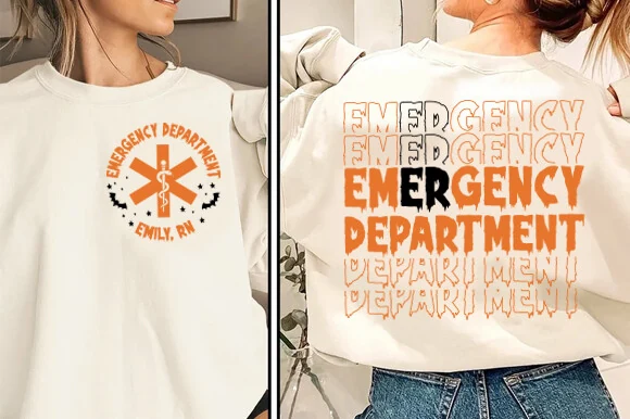 Emergency Department Halloween Svg featuring orange and black dripping stacked lettering with a Star of Life medical symbol.