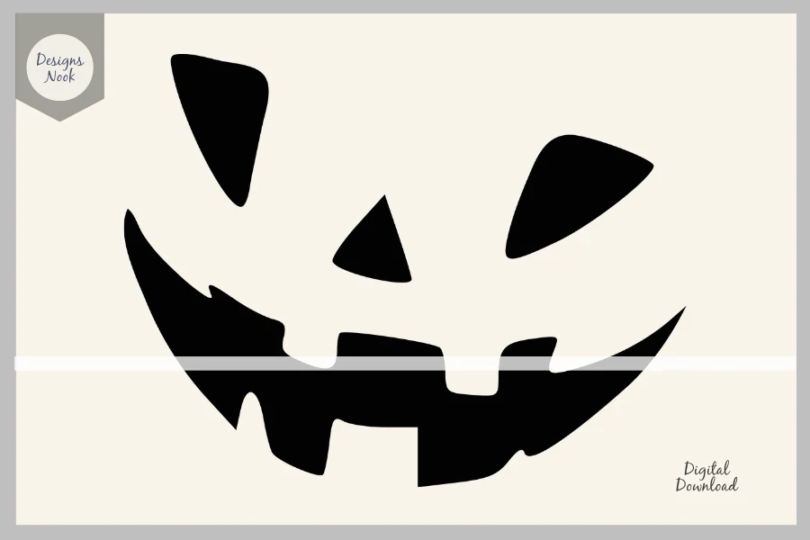 Halloween Pumpkin SVG Clipart Silhouette showing a black Jack-o'-lantern face with irregular eyes, a triangular nose, and a jagged toothy grin on a pale background.
