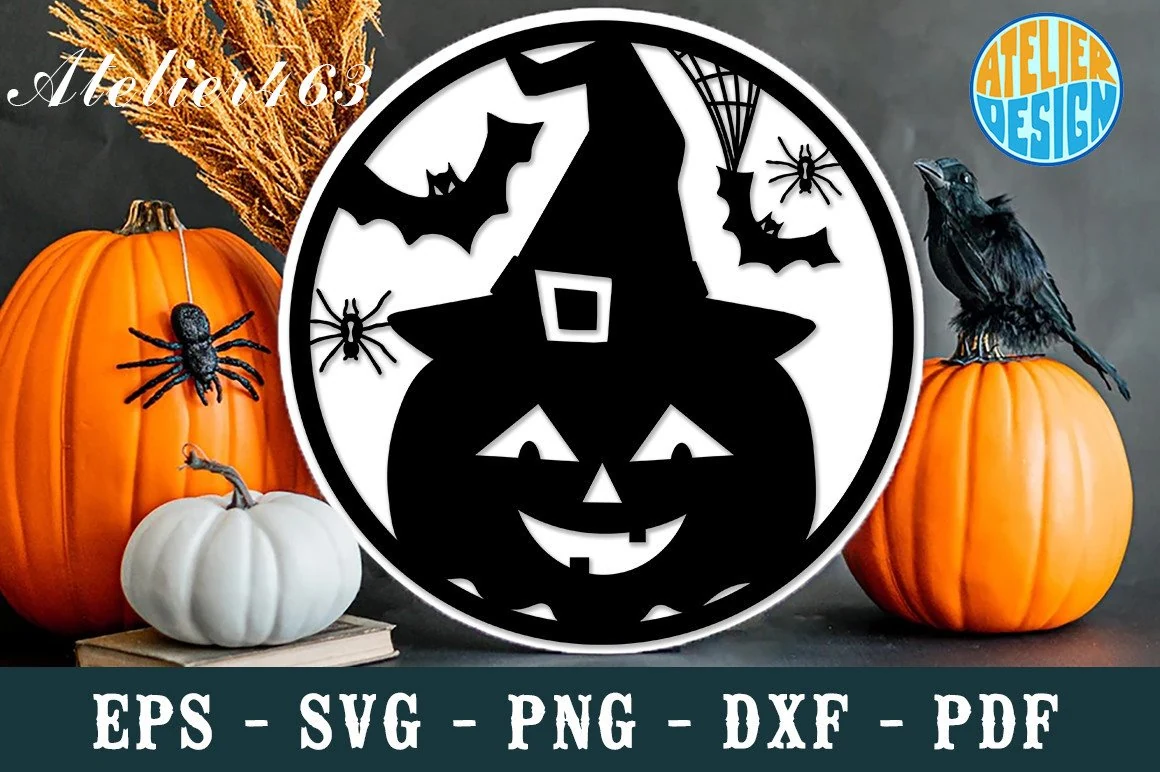 Halloween Pumpkin Svg Round Sign Laser SVG design preview