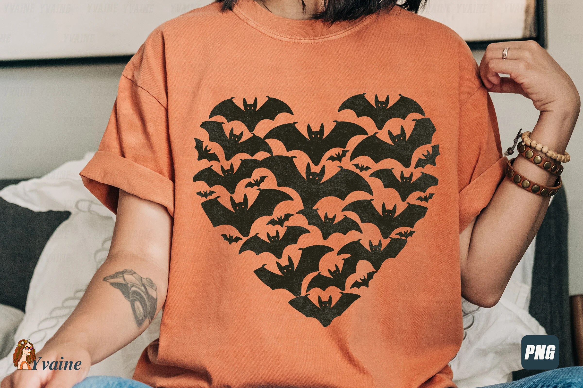 Spooky Bat Heart PNG Retro Halloween SVG showing numerous solid black bat silhouettes arranged in a heart shape.