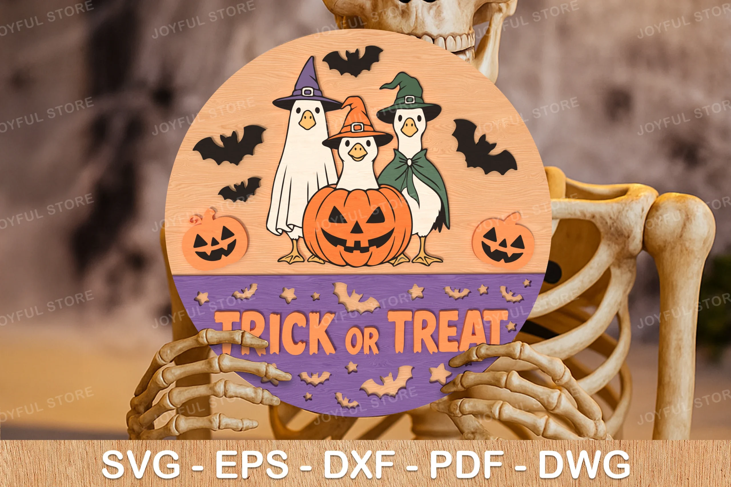 Trick or Treat Duck Halloween Sign SVG preview showing a silhouette with line density and a clear focal composition