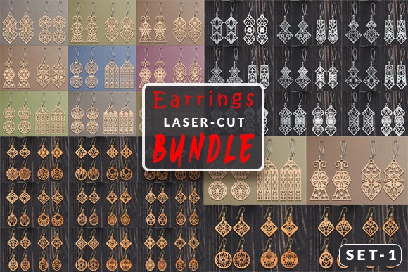 100+ Huge LaserCut Earrings Bundle Set 1 featuring earrings and geometric patterns