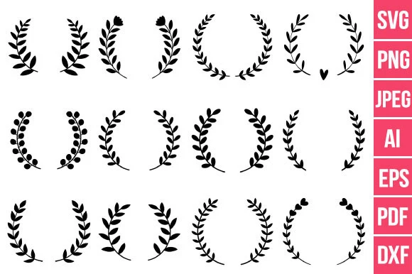 12 Wreath Svg, Floral Wreath Svg, Laurel featuring laurel wreaths and floral branches