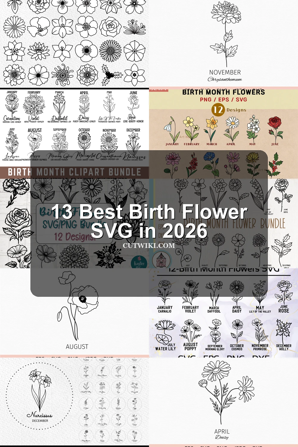 13 Best Birth Flower SVG in 2026 article preview collage featuring 10 design examples.