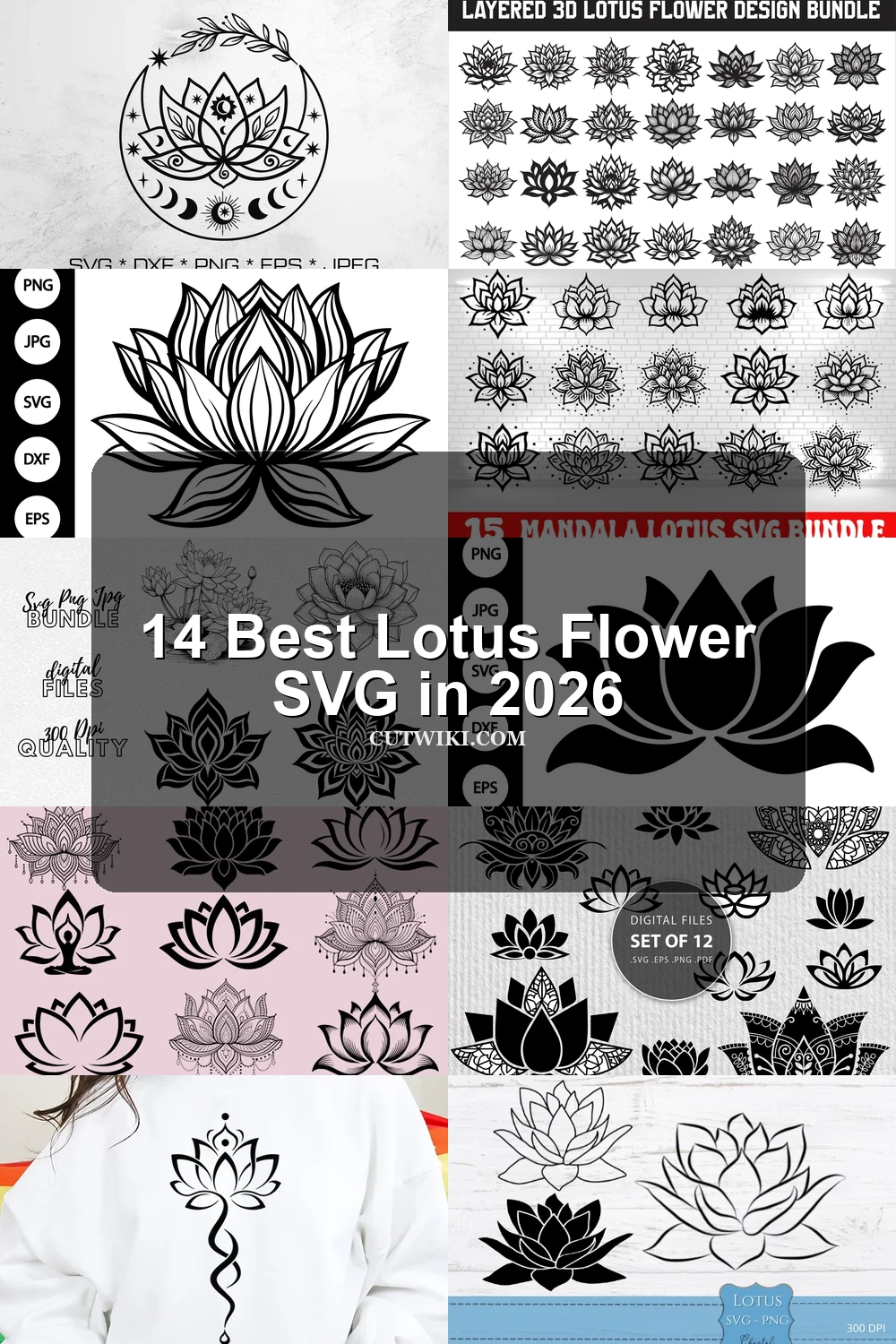 14 Best Lotus Flower SVG in 2026 article preview collage featuring 10 design examples.