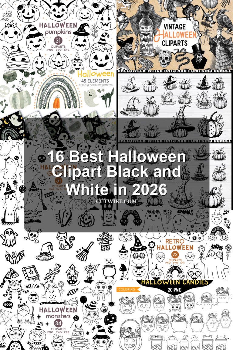 16 Best Halloween Clipart Black and White in 2026 article preview collage featuring 10 design examples.