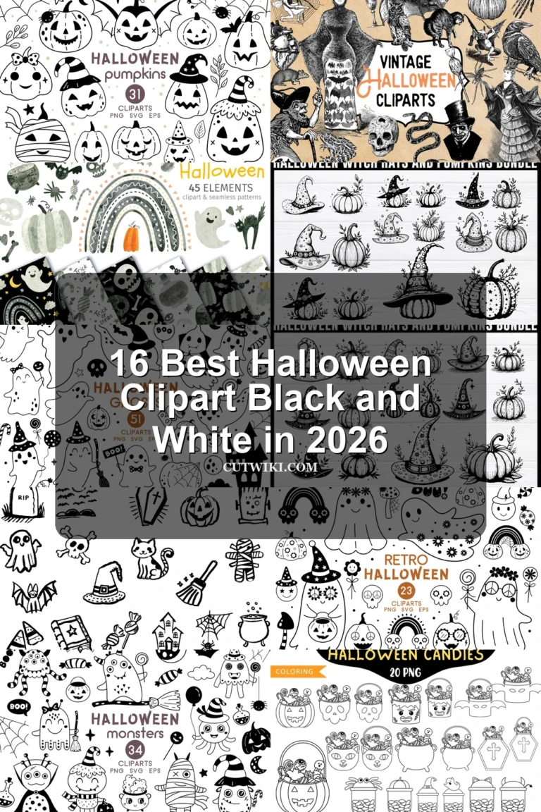 16 Best Halloween Clipart Black and White in 2026 article preview collage featuring 10 design examples.