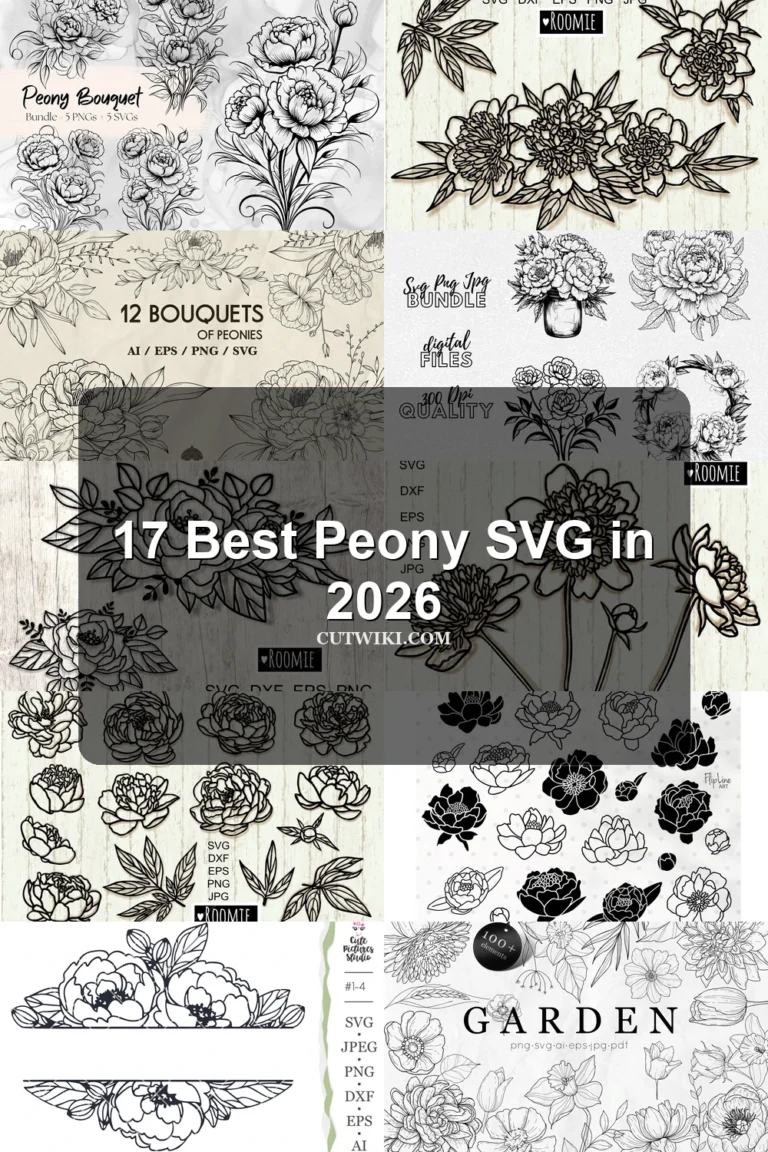 17 Best Peony SVG in 2026 article preview collage featuring 10 design examples.