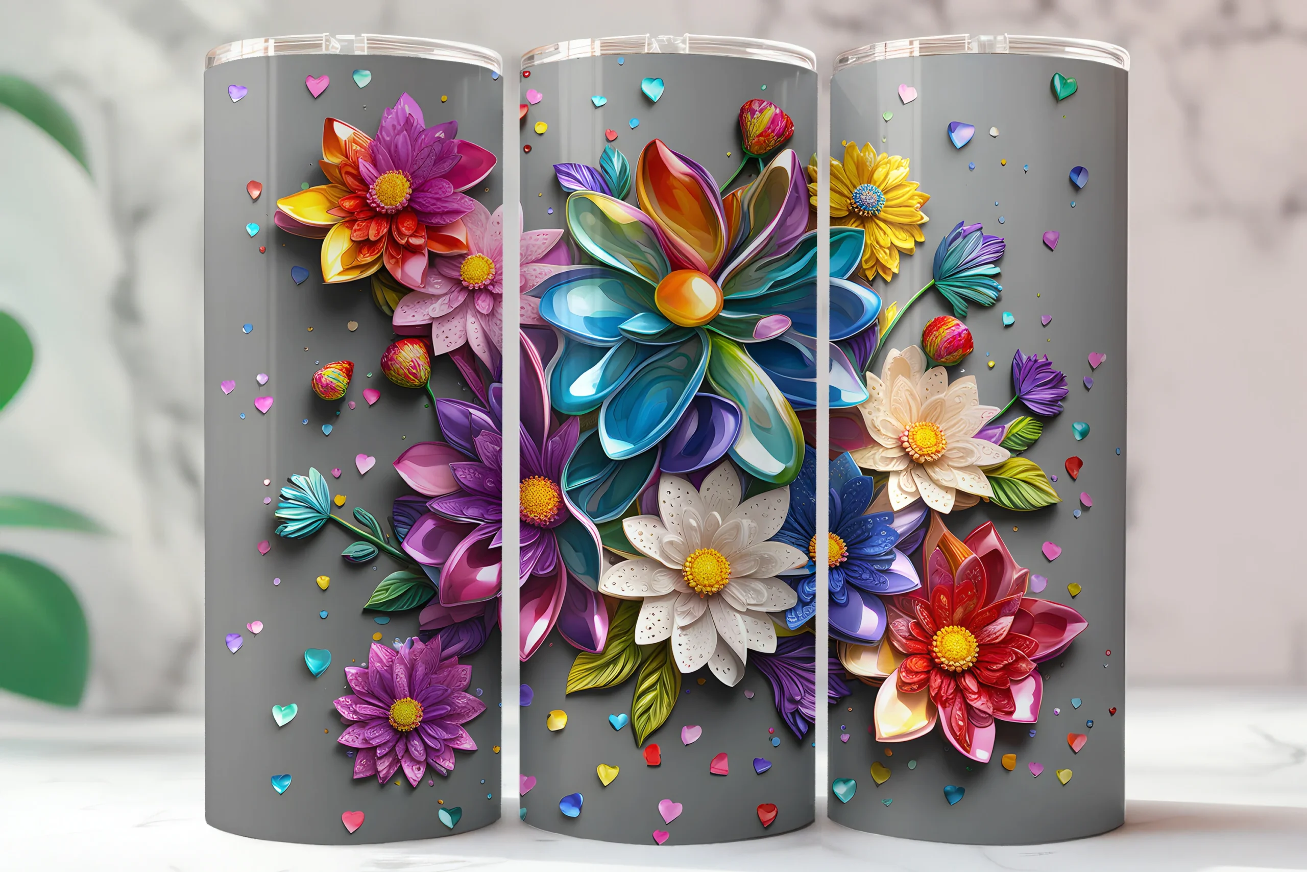20 Oz 3D Floral Skinny Tumbler Wraps sublimation design preview