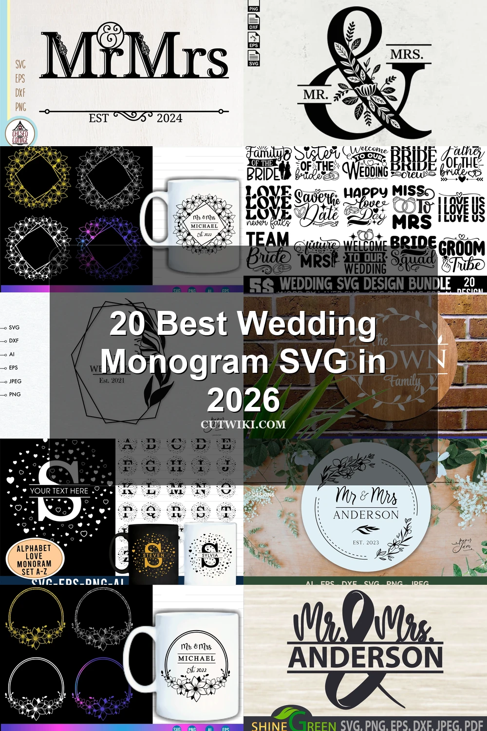 20 Best Wedding Monogram SVG in 2026 article preview collage featuring 10 design examples.