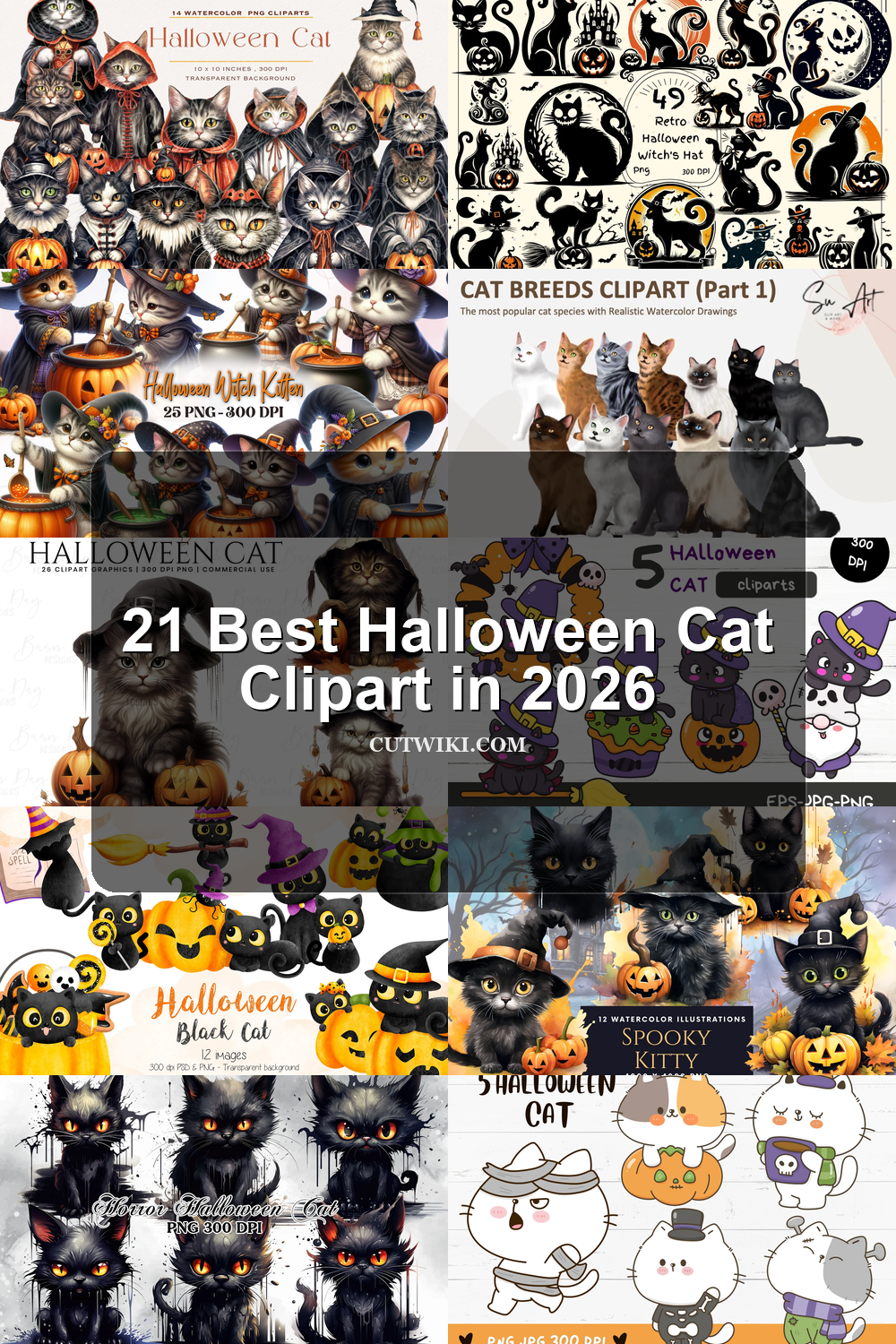 21 Best Halloween Cat Clipart in 2026 article preview collage featuring 10 design examples.
