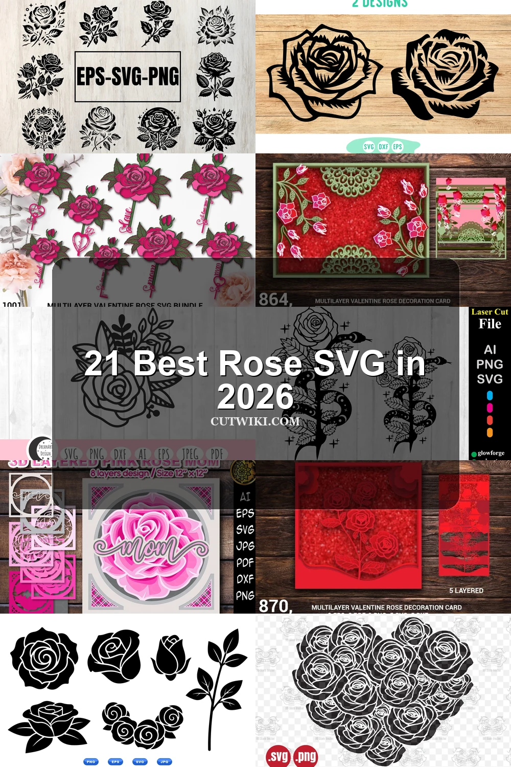 21 Best Rose SVG in 2026 article preview collage featuring 10 design examples.