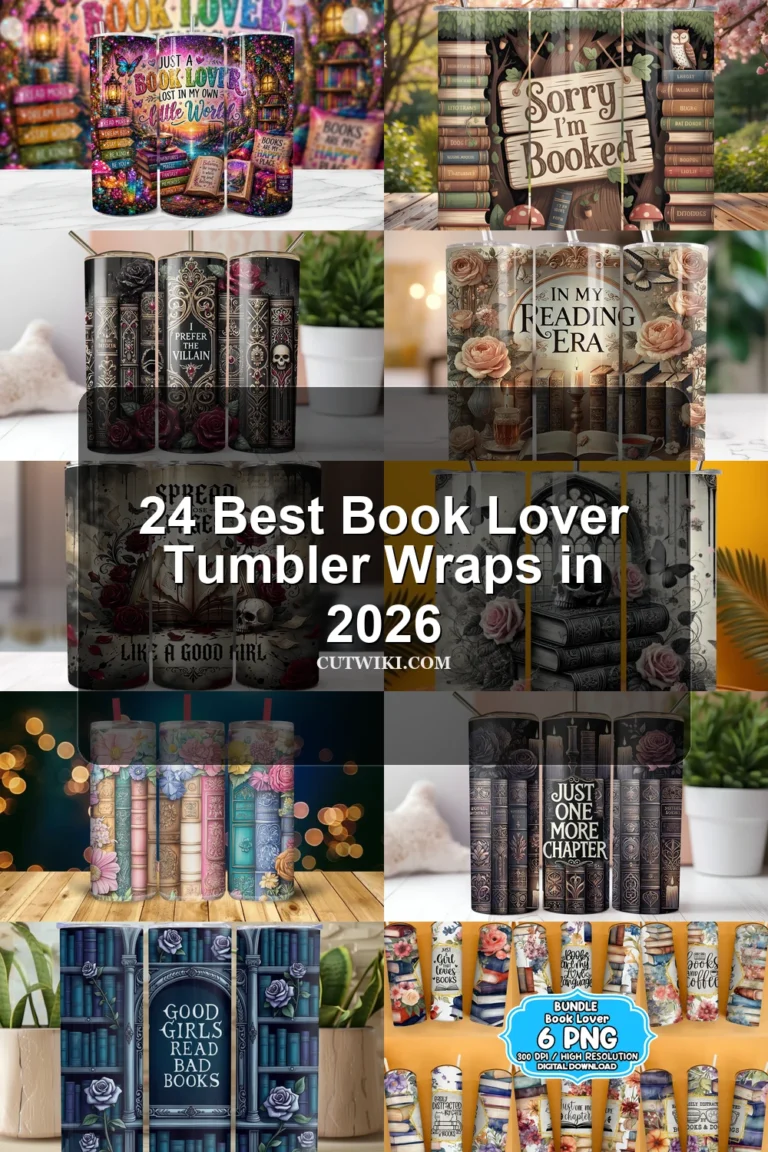 24 Best Book Lover Tumbler Wraps in 2026 article preview collage featuring 10 design examples.
