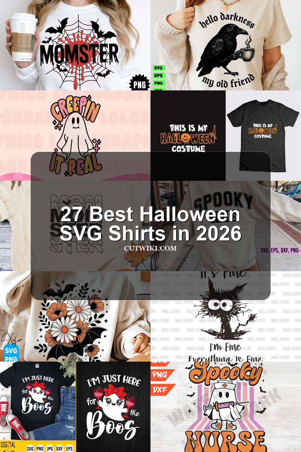 27 Best Halloween SVG Shirts in 2026 article preview collage featuring 10 design examples.